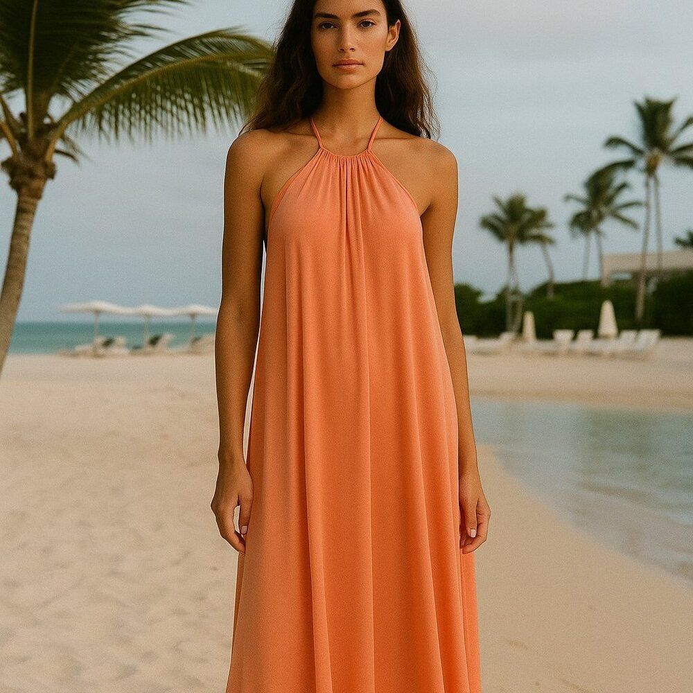 David's Bridal Coral Reef Halter Maxi Gown – Size 0